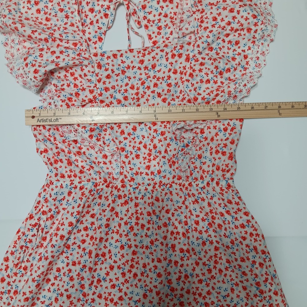 Old Navy Womens Small Flutter Sleeve Red Floral Ruffle Fit+Flare Dress‎ - Picture 6 of 7